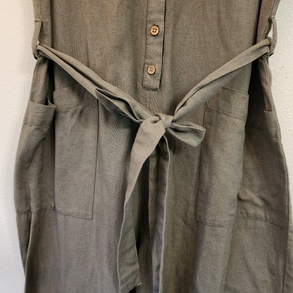 The Shanty corporation Cotton Flax Utility Slvless Jumpsuit Green Women S Chic - Picture 8 of 16